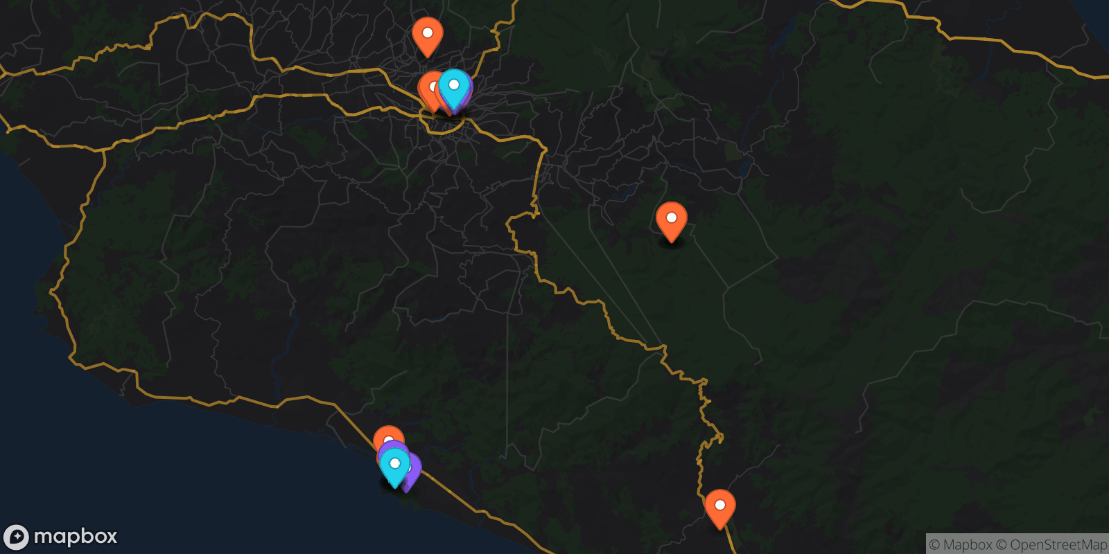 Map showing 26 locations
