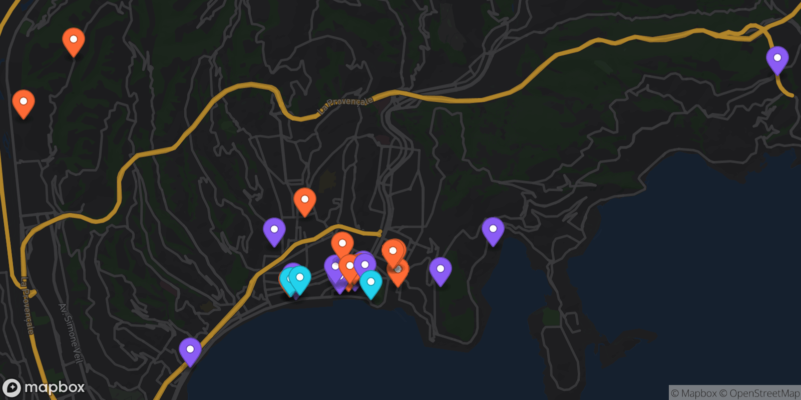Map showing 31 locations