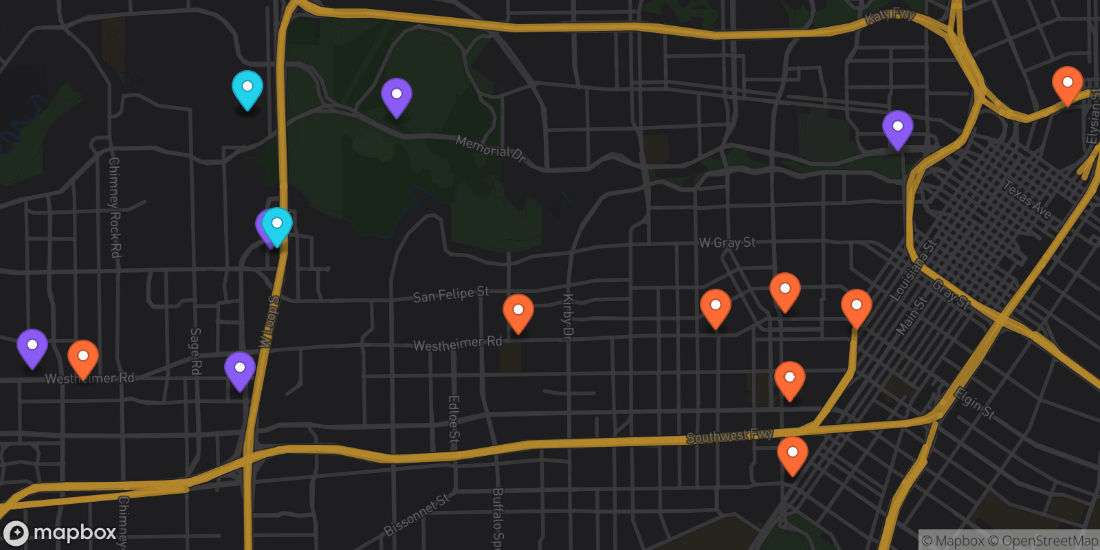 Map showing 16 locations
