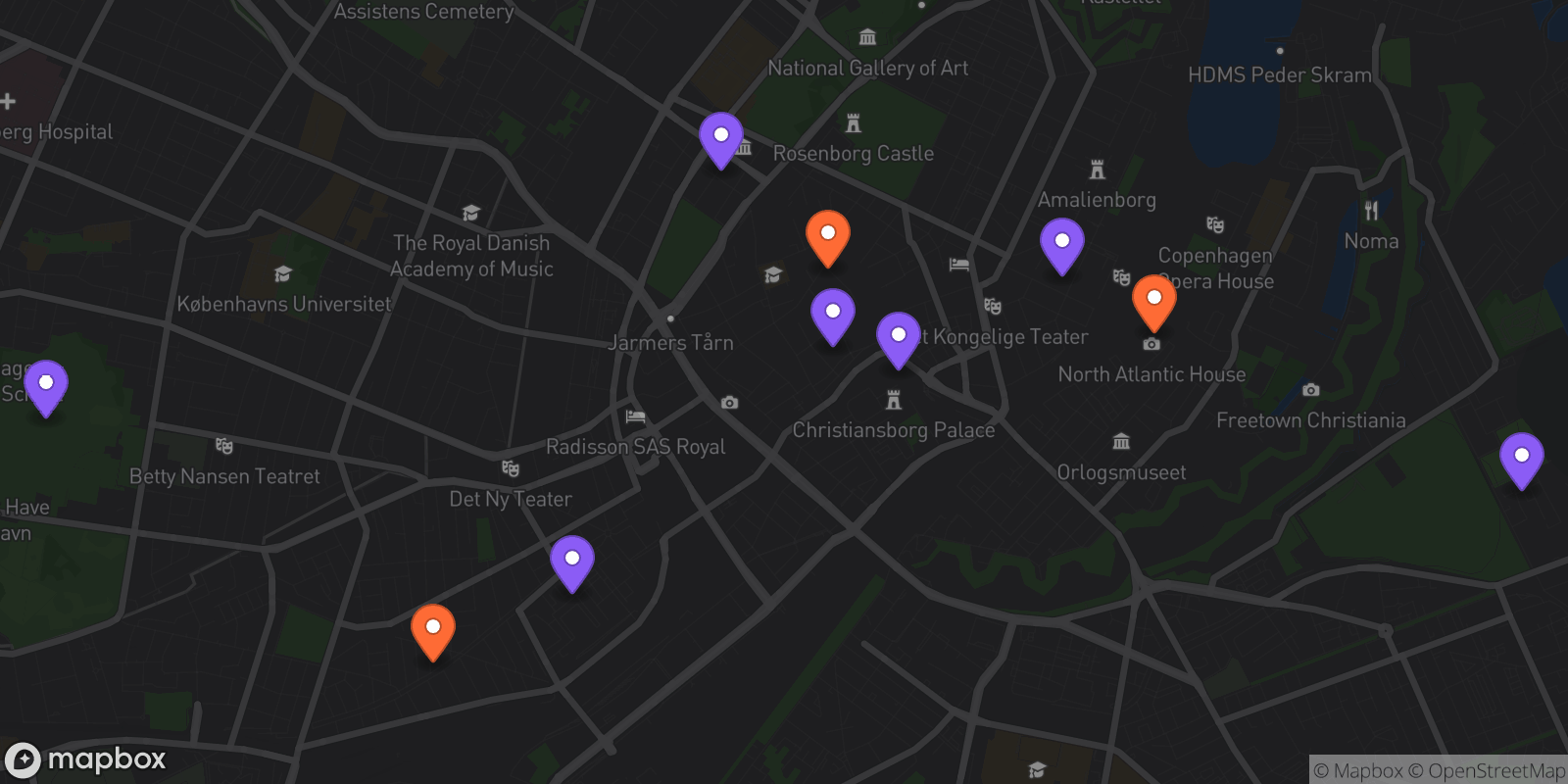 Map showing 10 locations