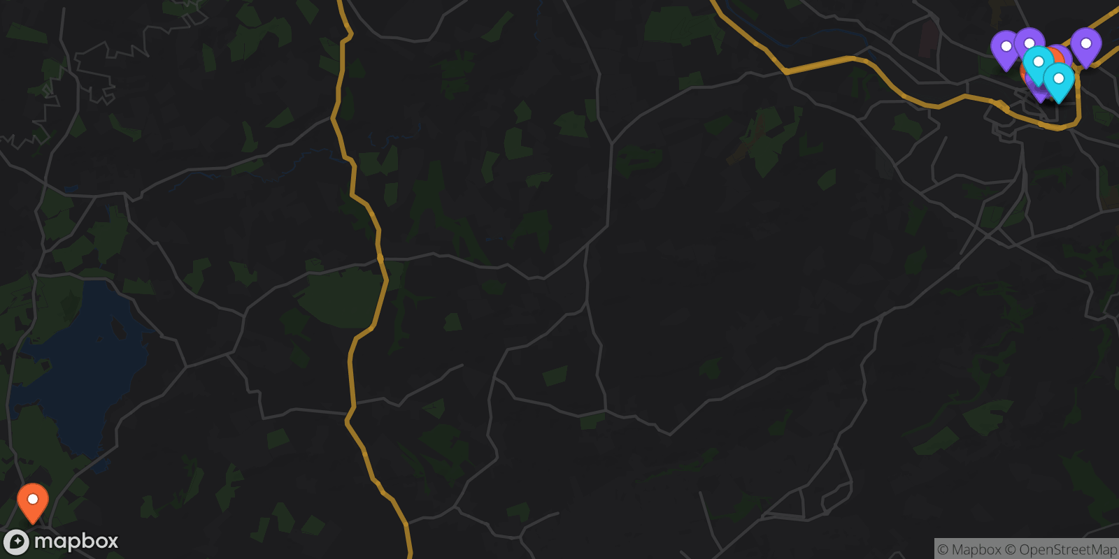 Map showing 16 locations