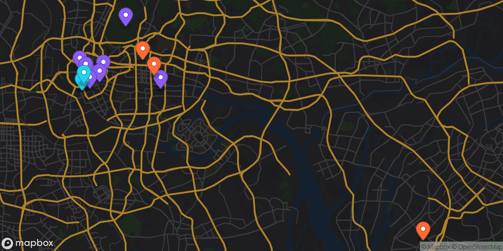 Map showing 20 locations