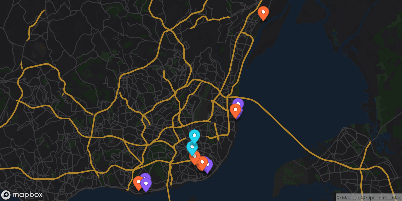 Map showing 14 locations