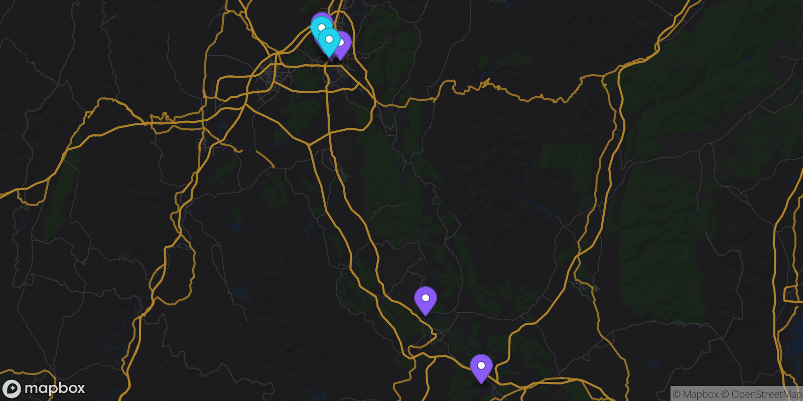 Map showing 10 locations