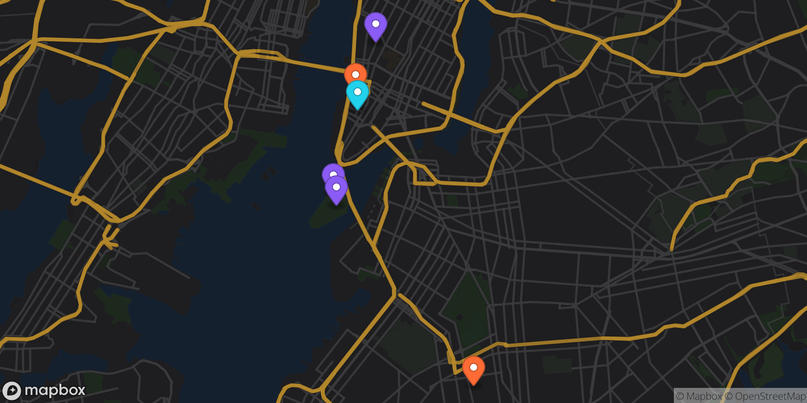 Map showing 6 locations