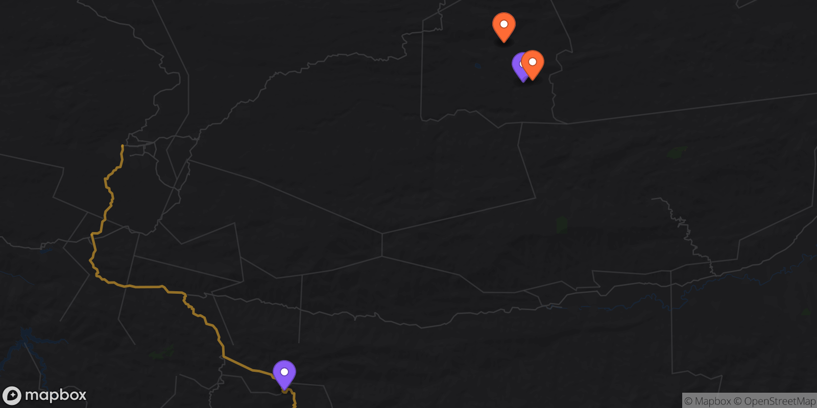 Map showing 5 locations