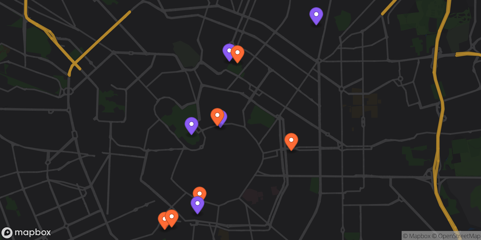 Map showing 11 locations