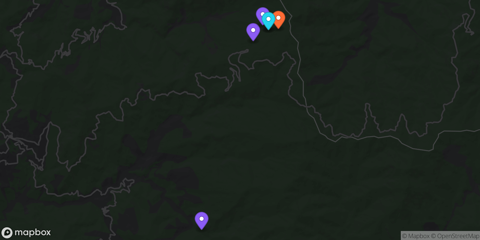 Map showing 6 locations