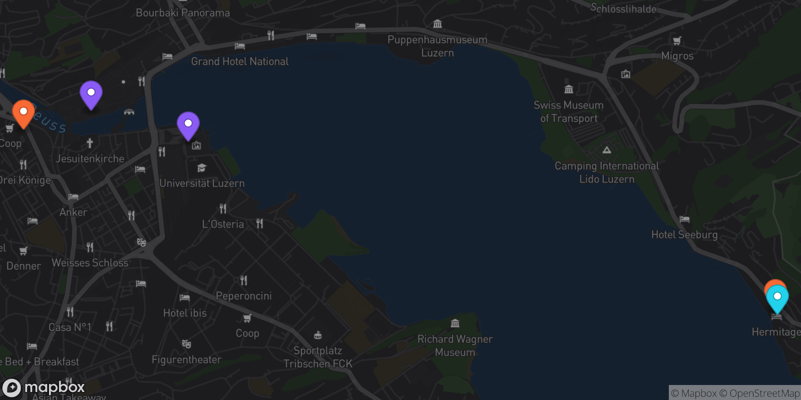 Map showing 5 locations