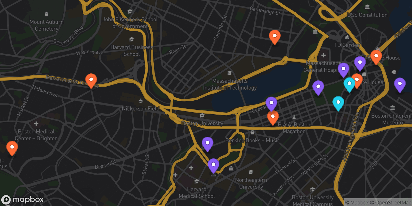 Map showing 17 locations