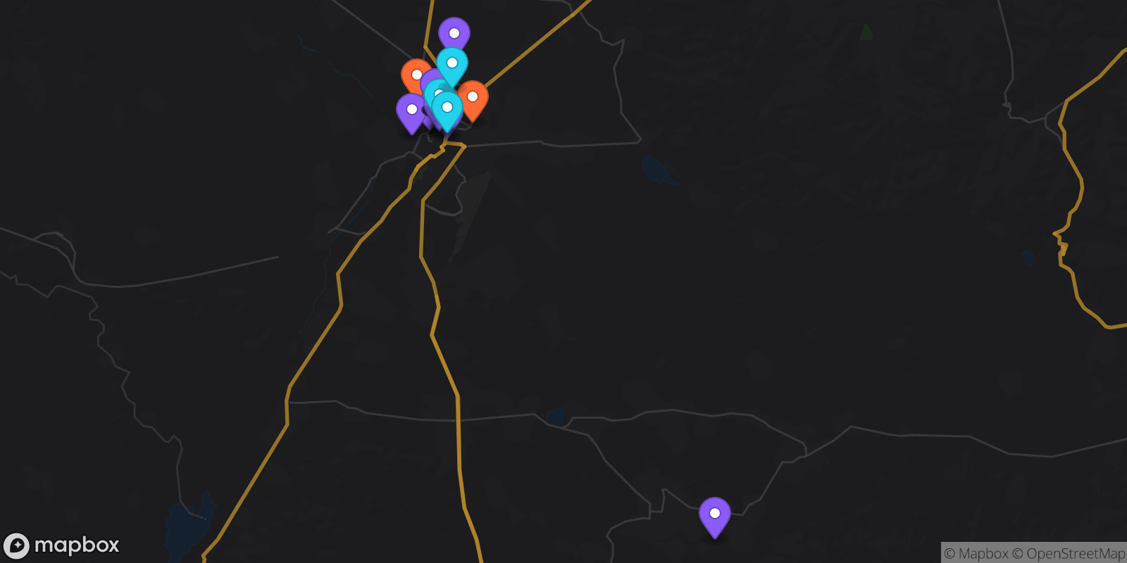 Map showing 35 locations