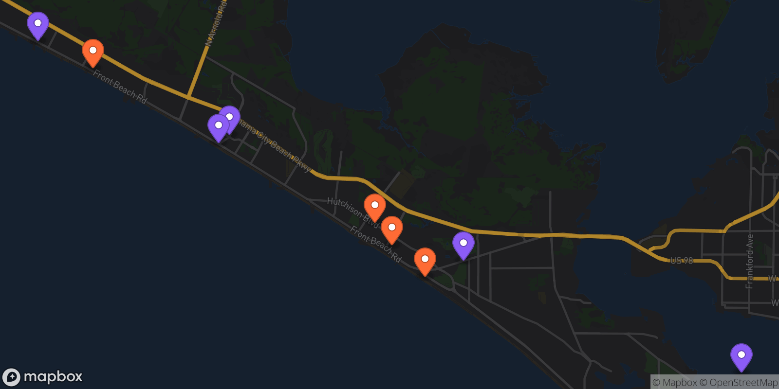 Map showing 9 locations