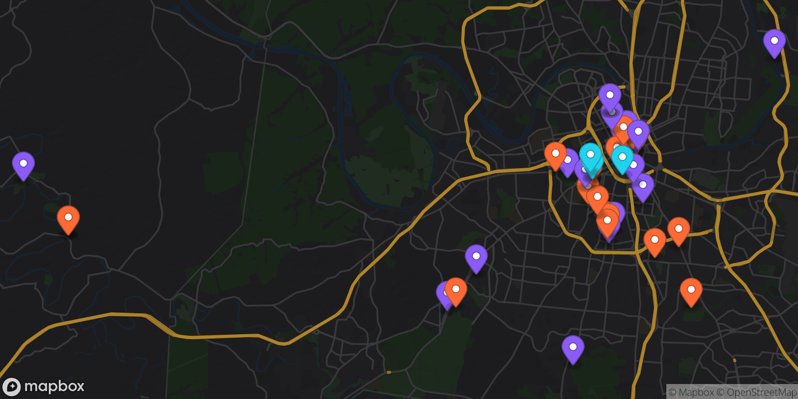 Map showing 42 locations