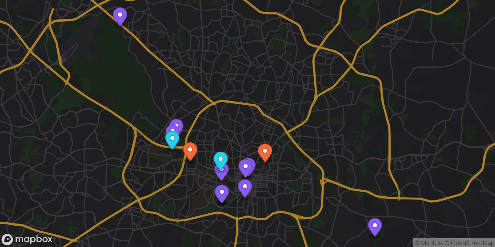Map showing 17 locations