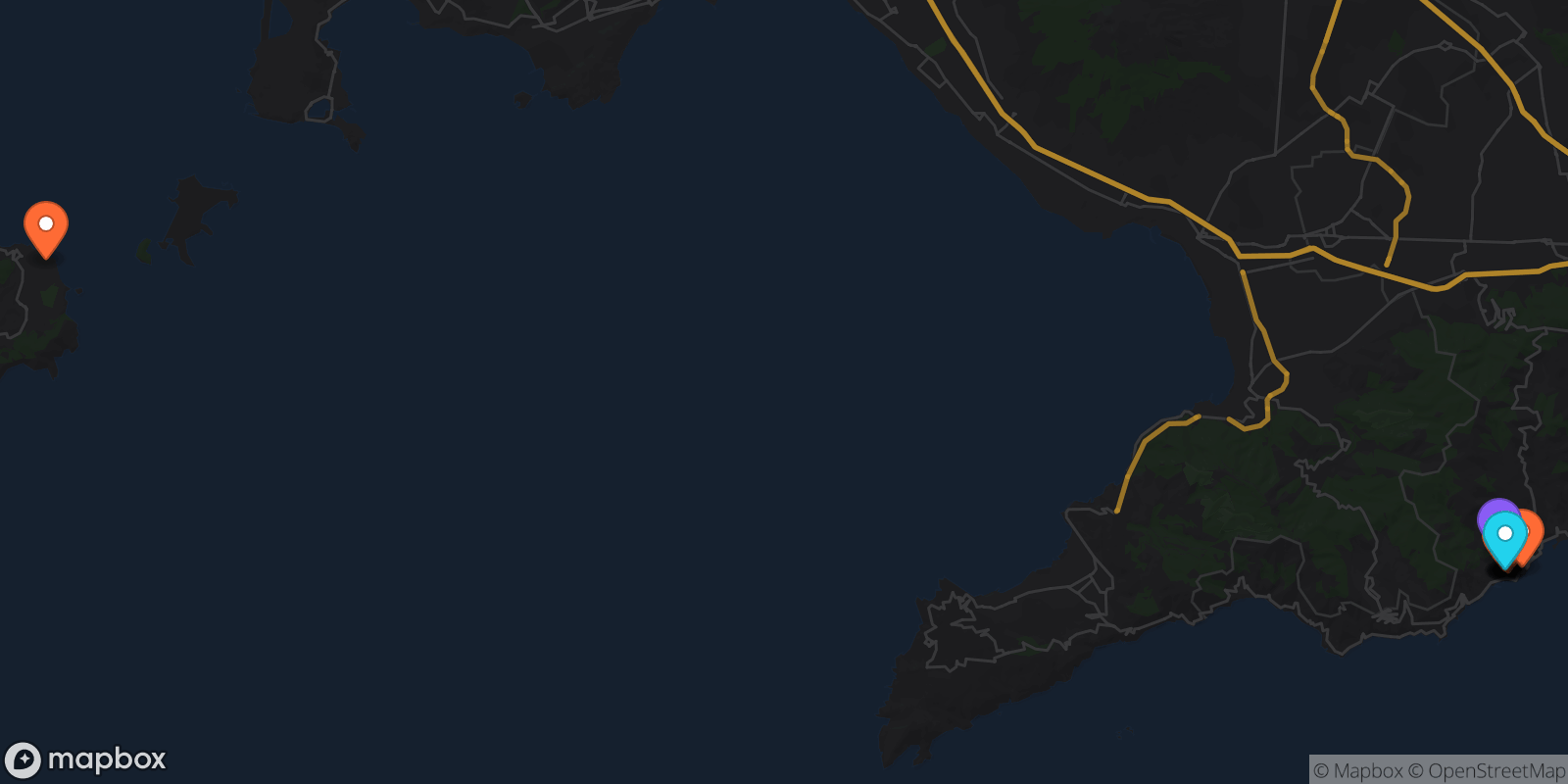 Map showing 11 locations
