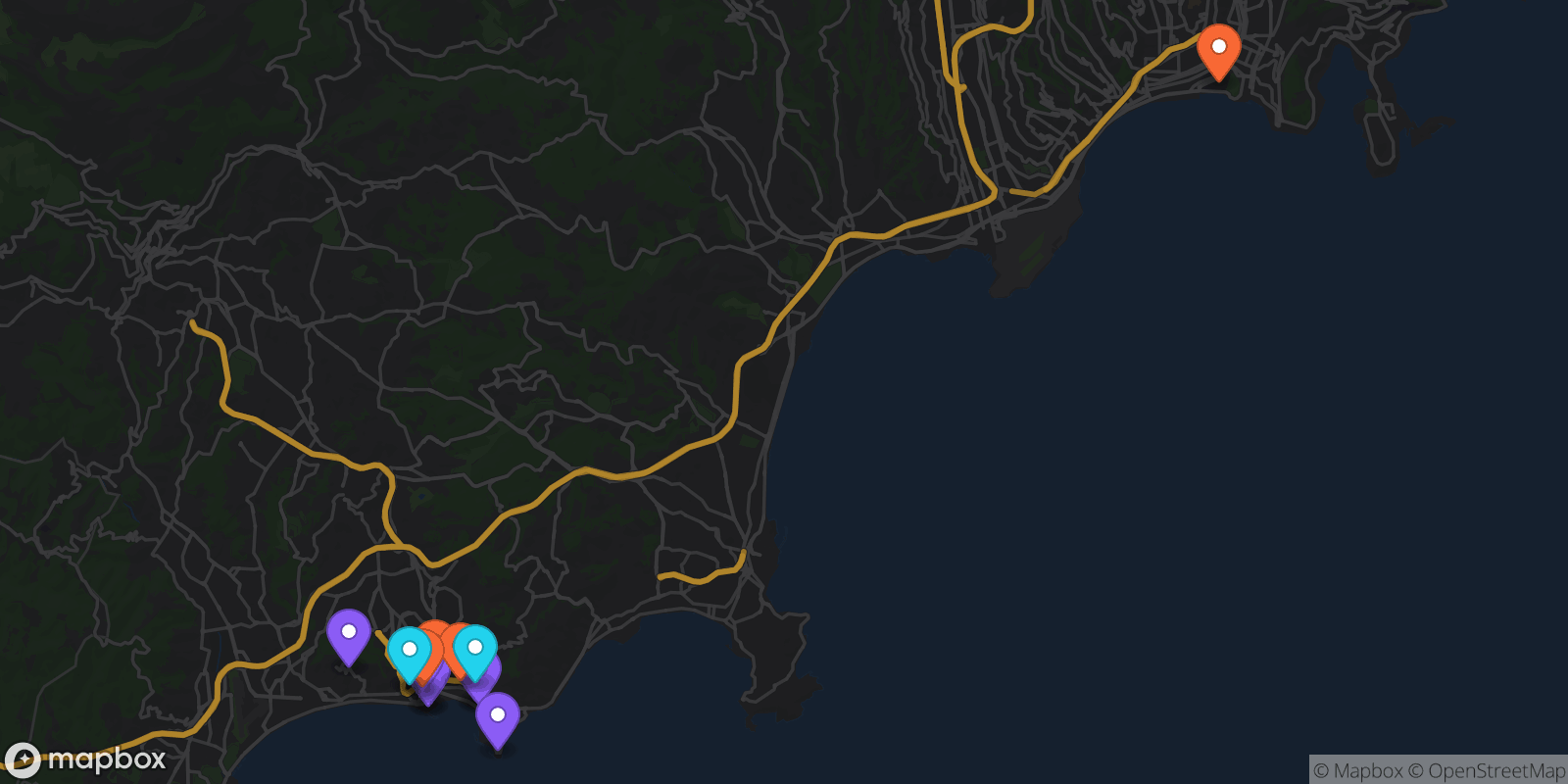 Map showing 14 locations