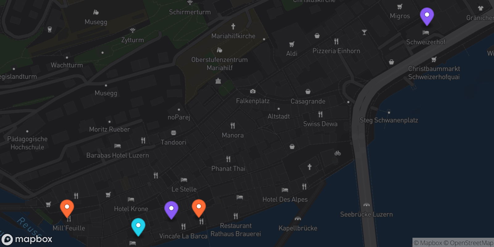 Map showing 5 locations