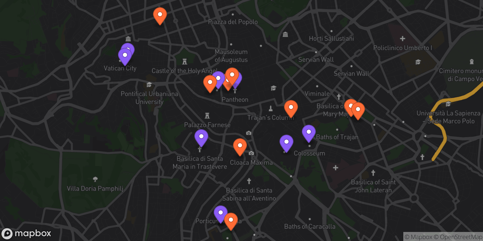 Map showing 18 locations