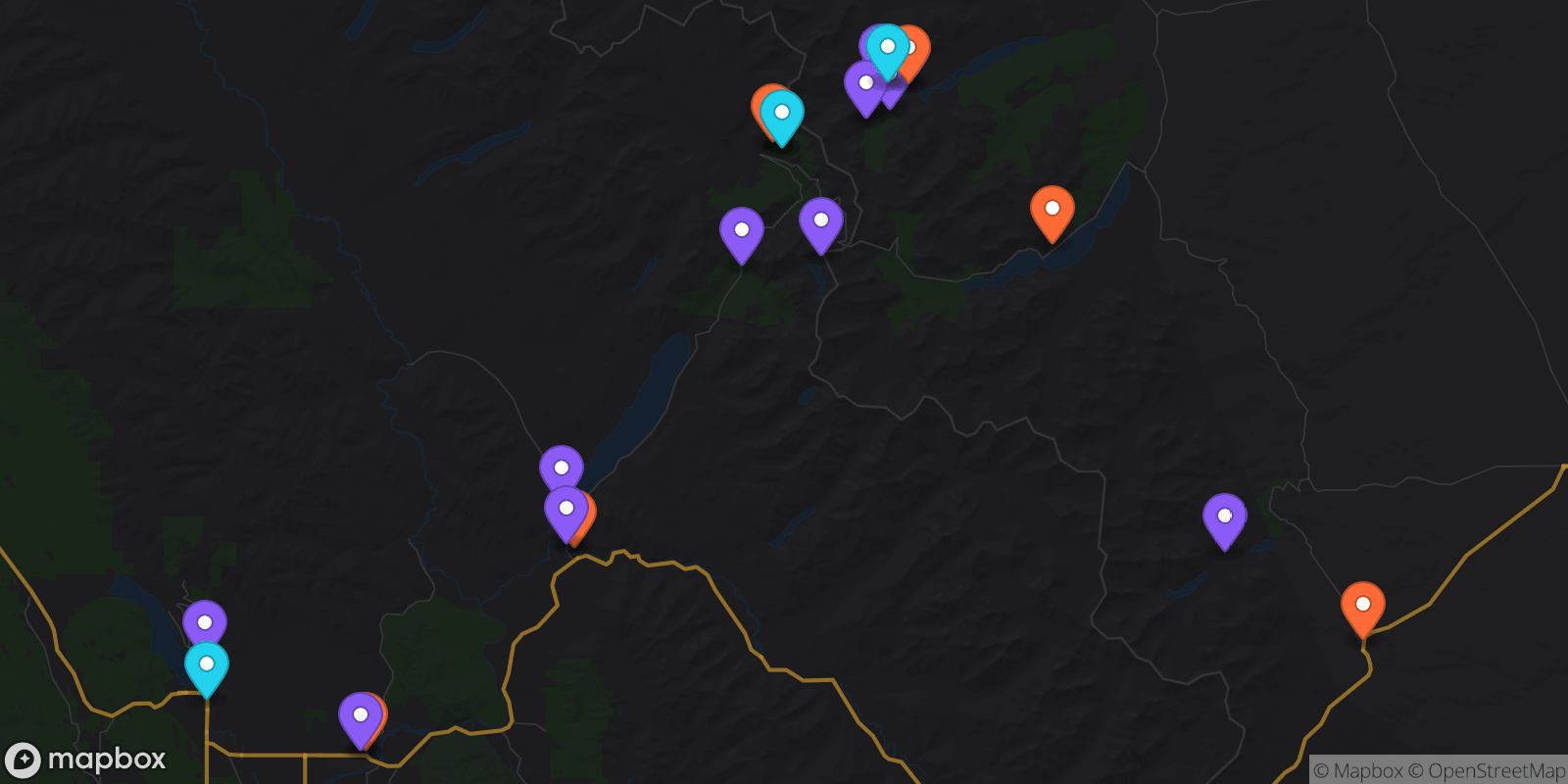 Map showing 22 locations