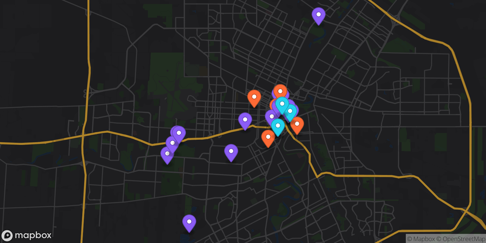 Map showing 33 locations