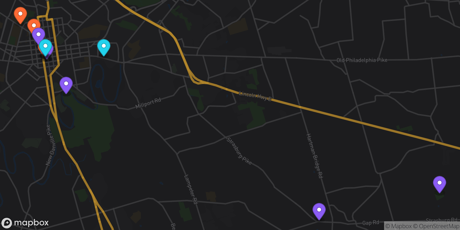 Map showing 14 locations