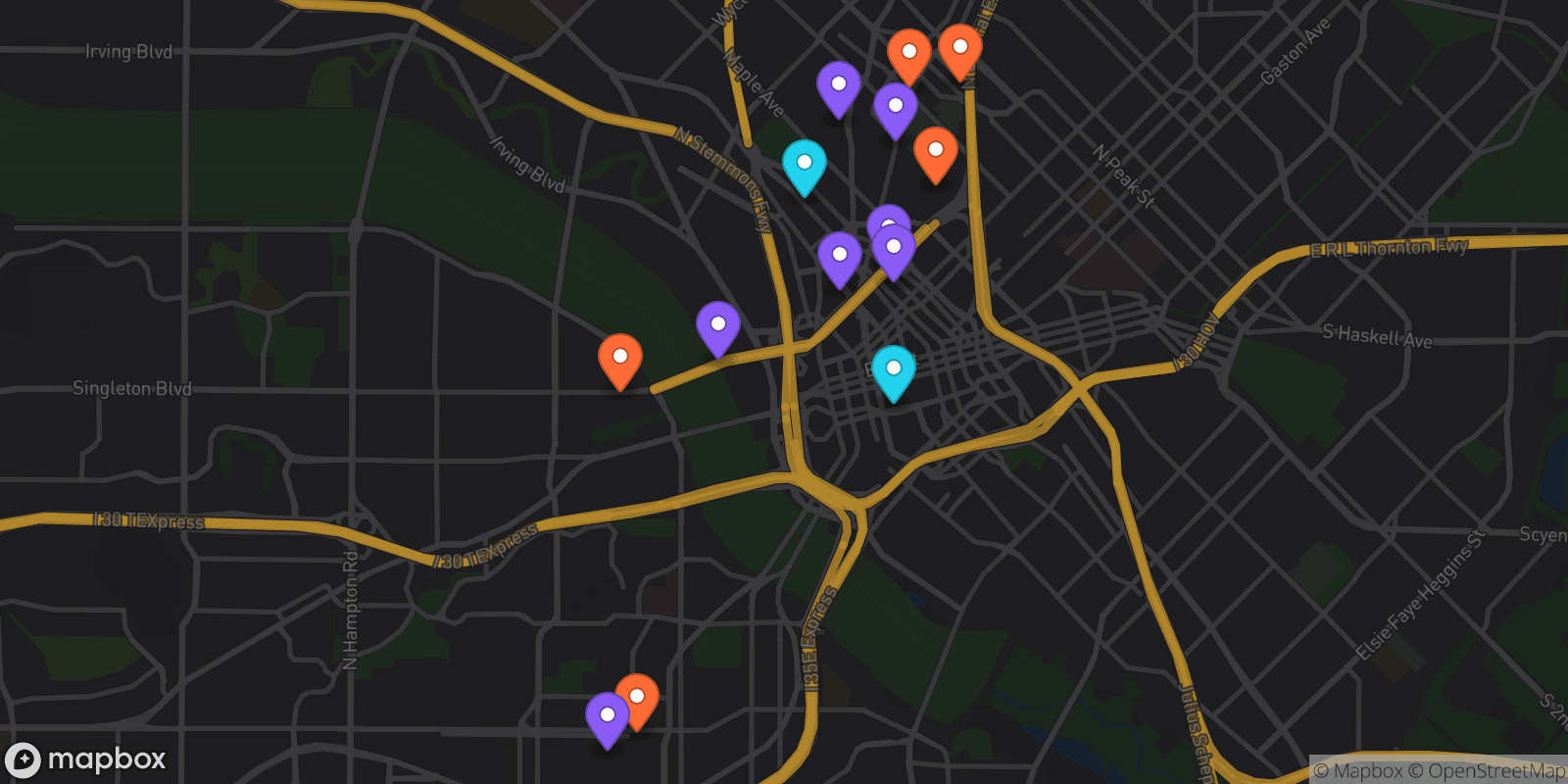 Map showing 14 locations