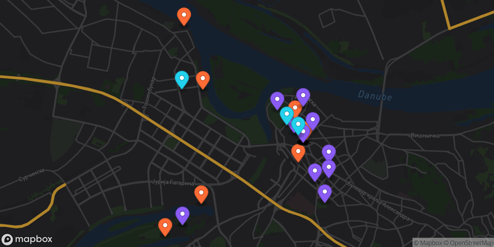 Map showing 30 locations