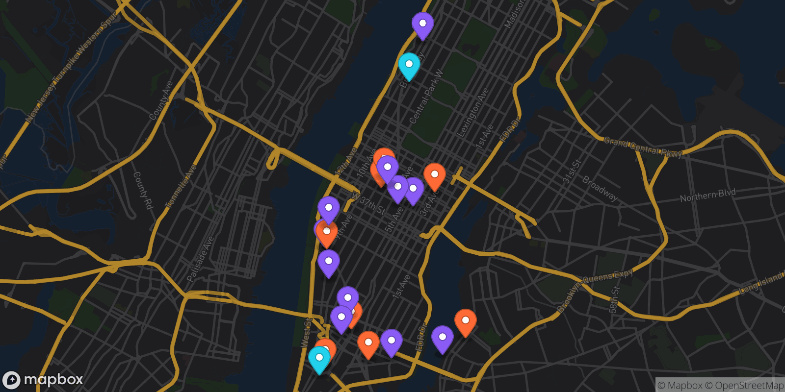 Map showing 21 locations