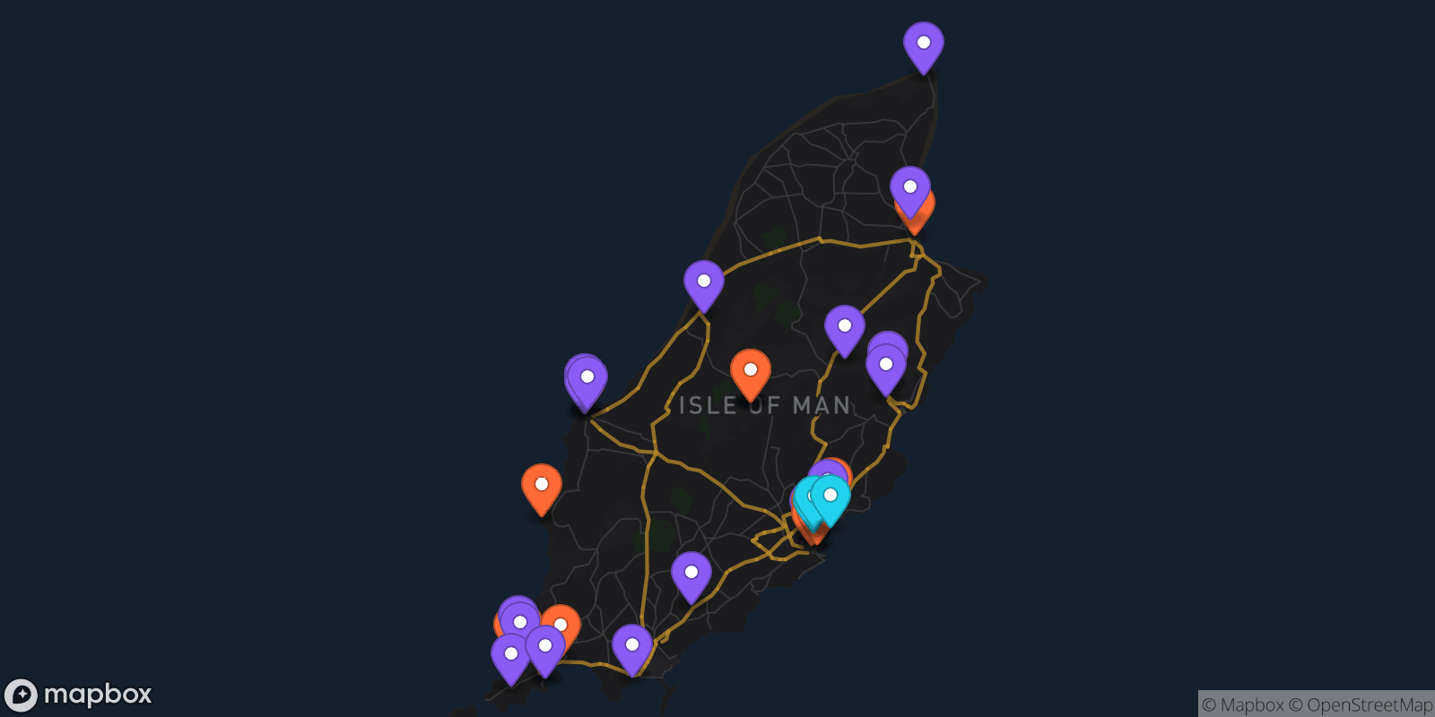 Map showing 38 locations