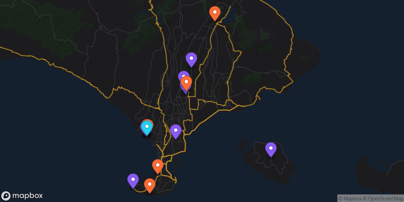 Map showing 16 locations