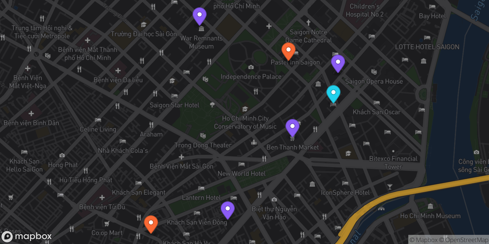 Map showing 7 locations
