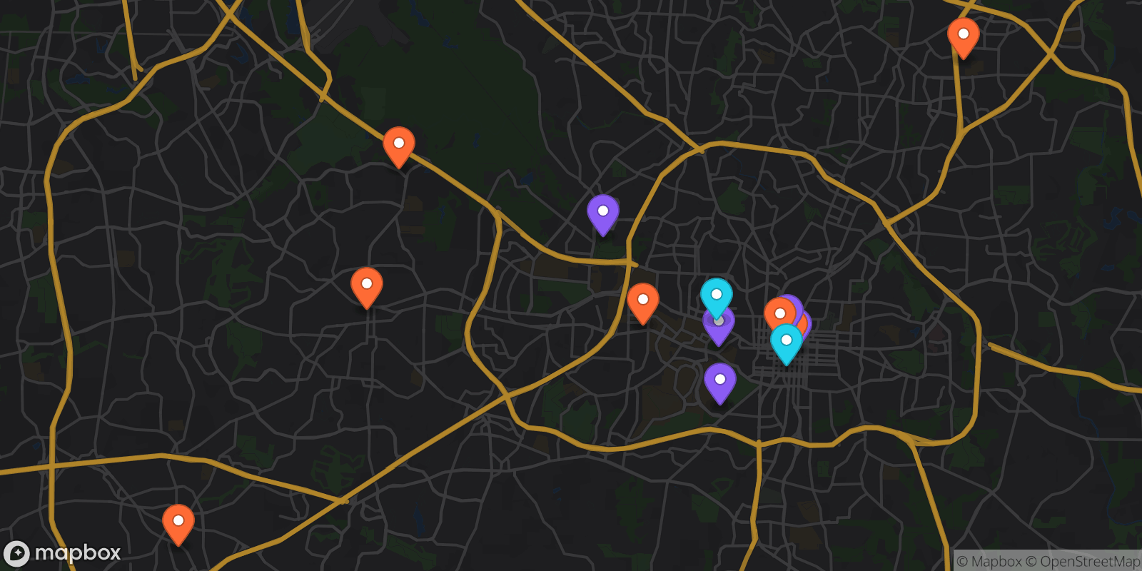 Map showing 14 locations