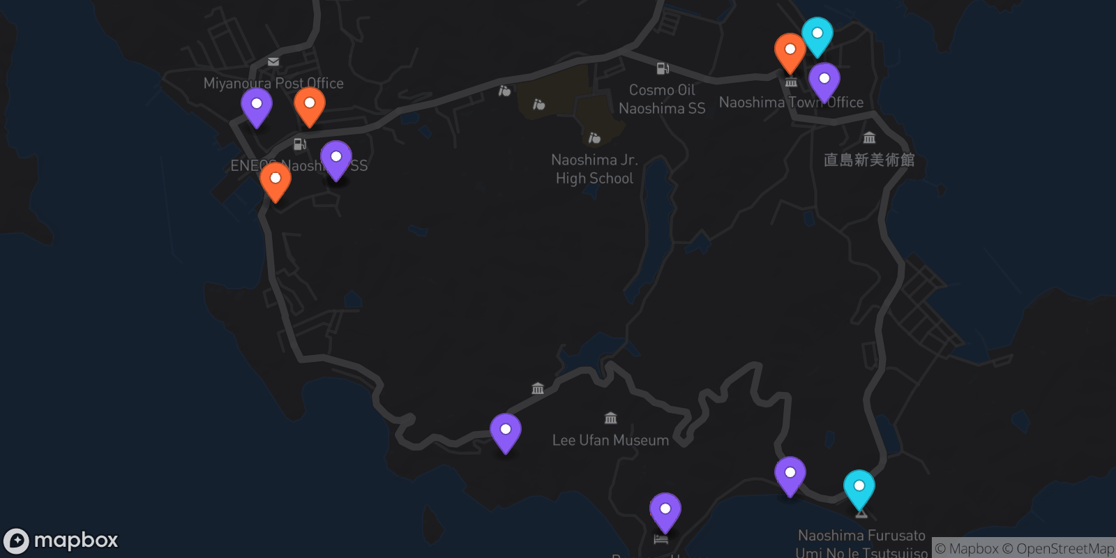 Map showing 15 locations