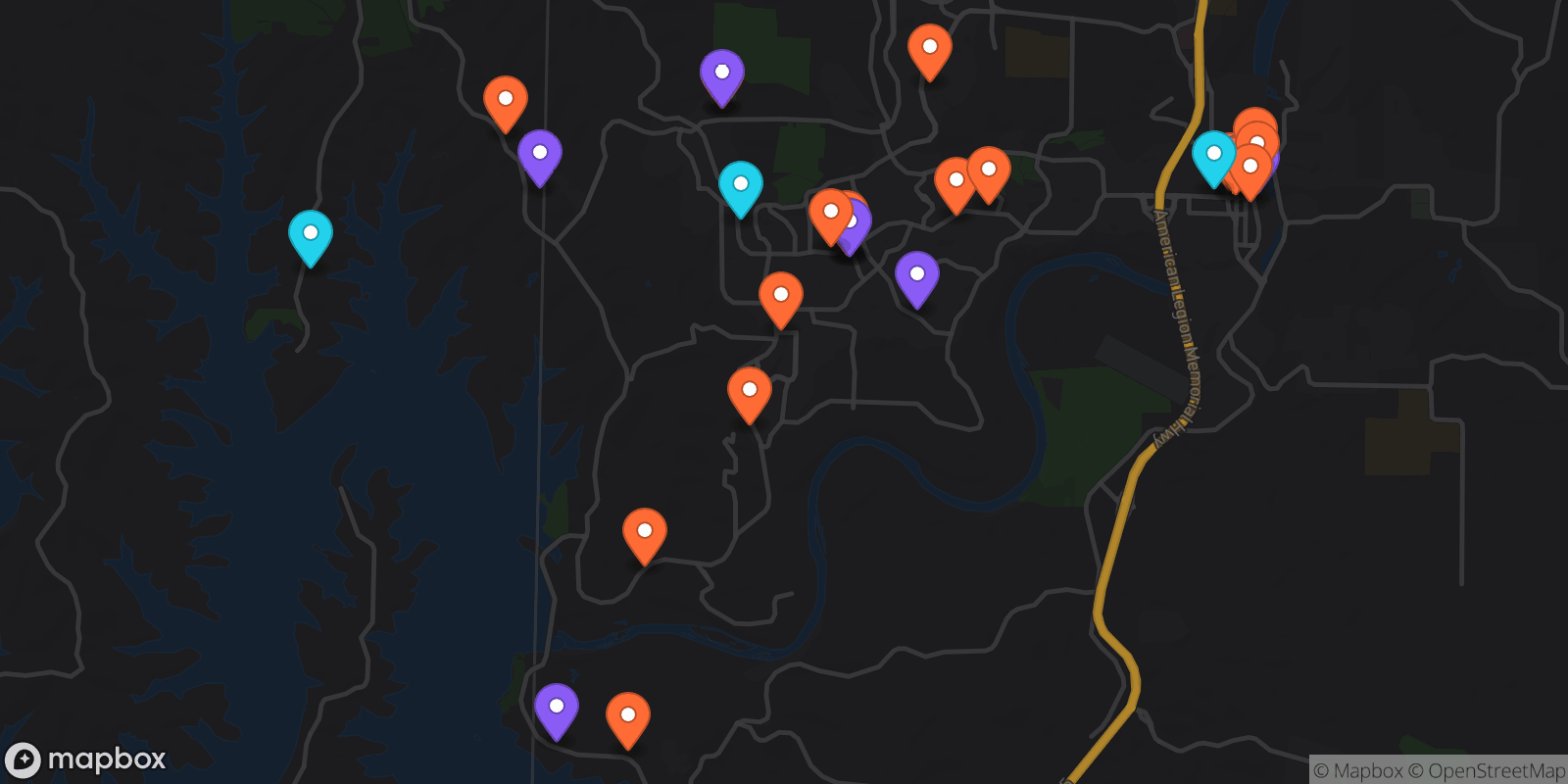 Map showing 28 locations