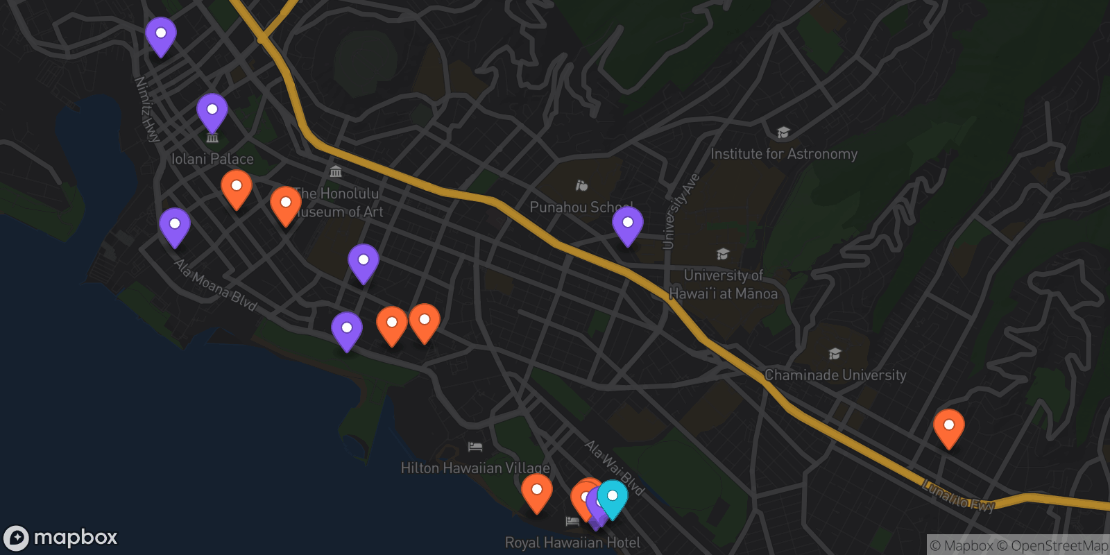 Map showing 17 locations