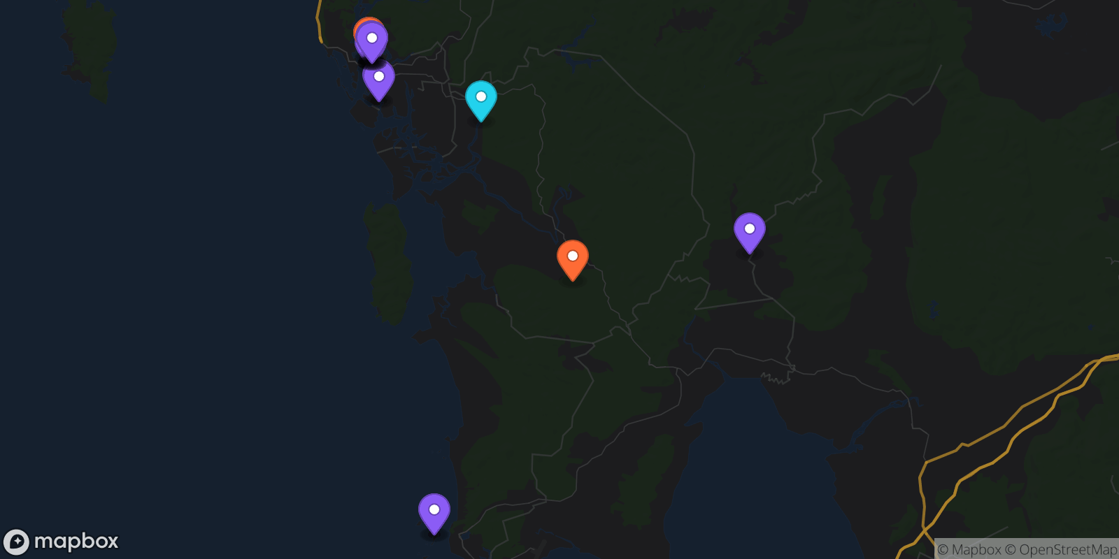 Map showing 20 locations