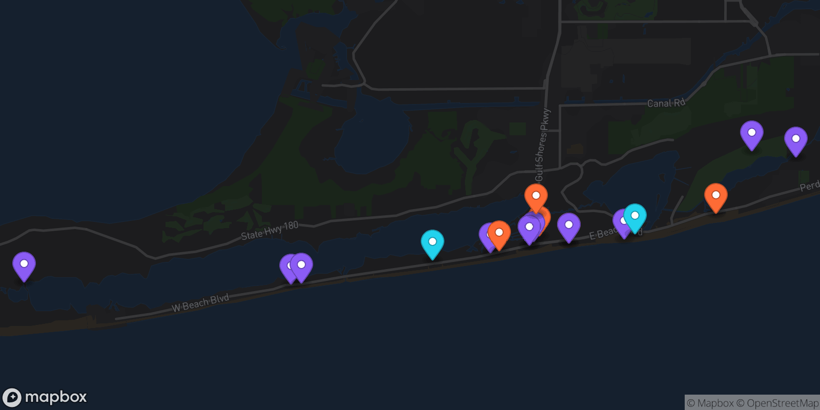Map showing 18 locations