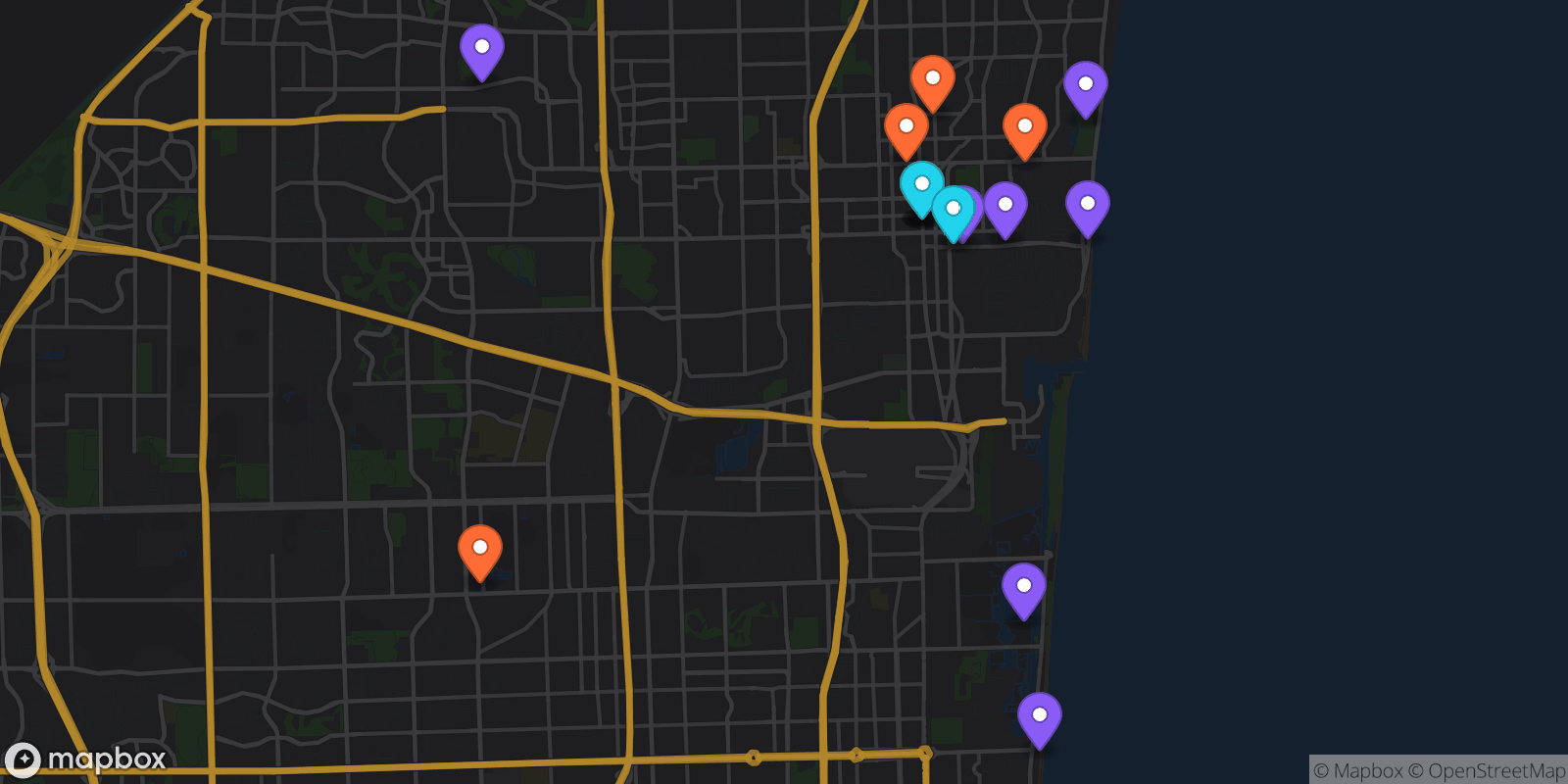 Map showing 16 locations
