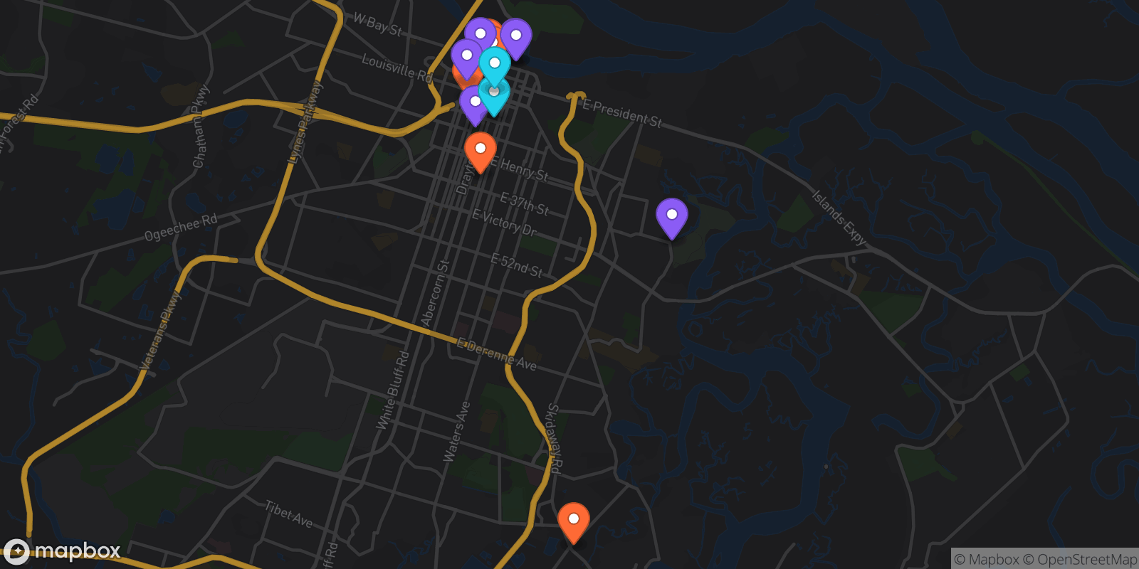Map showing 13 locations