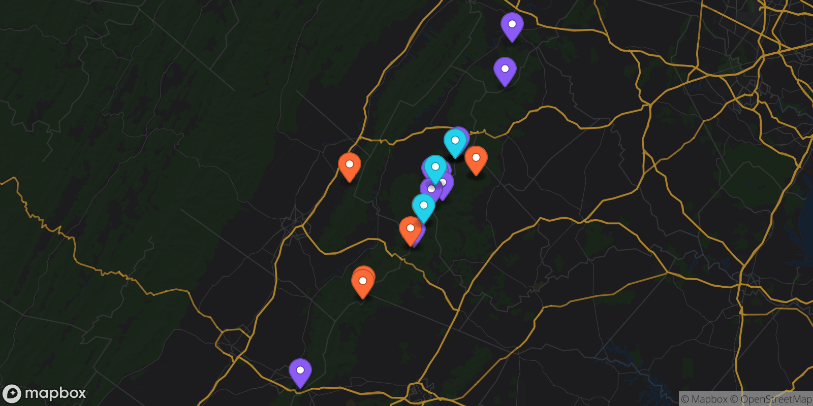 Map showing 27 locations