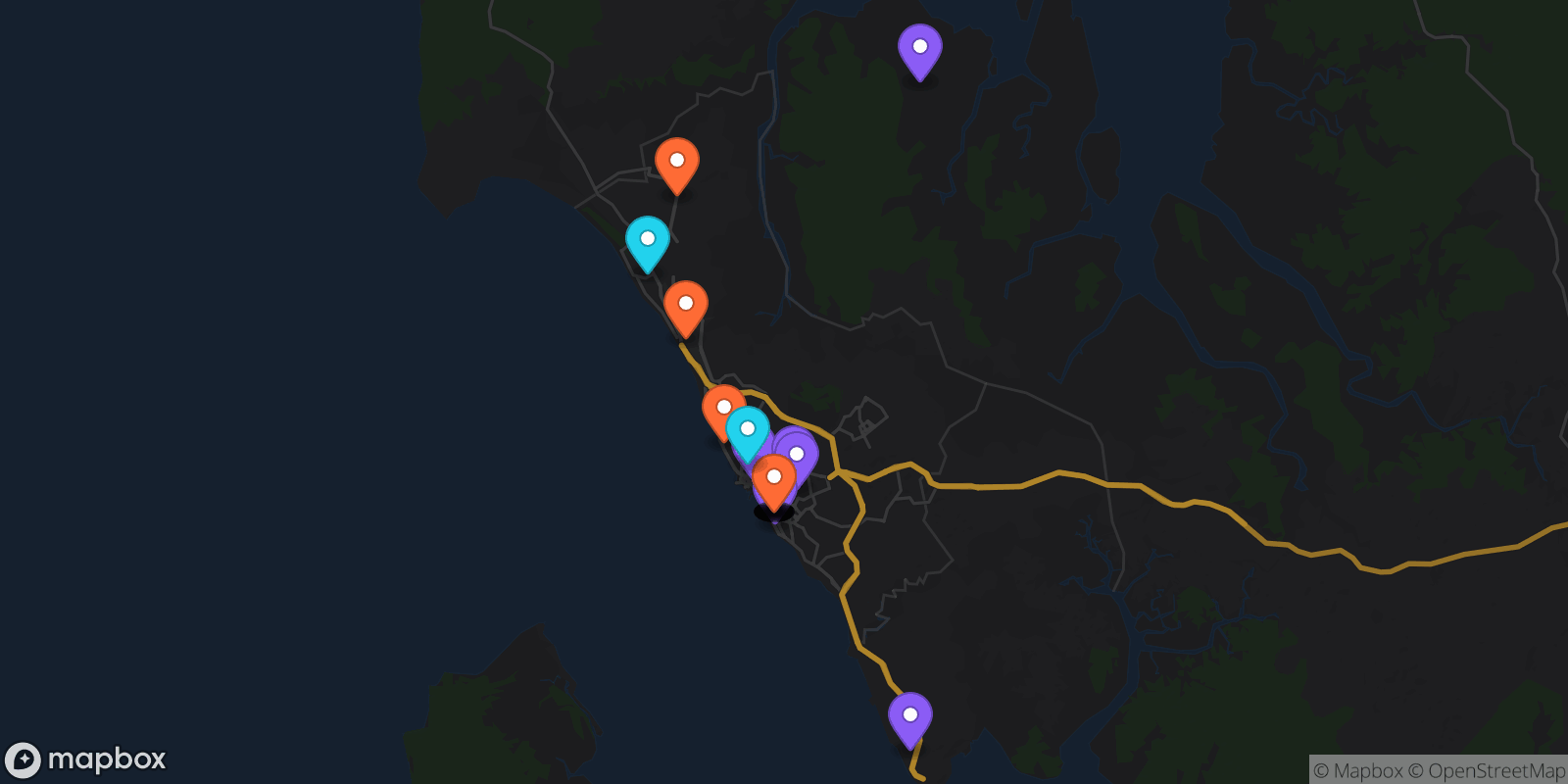 Map showing 33 locations
