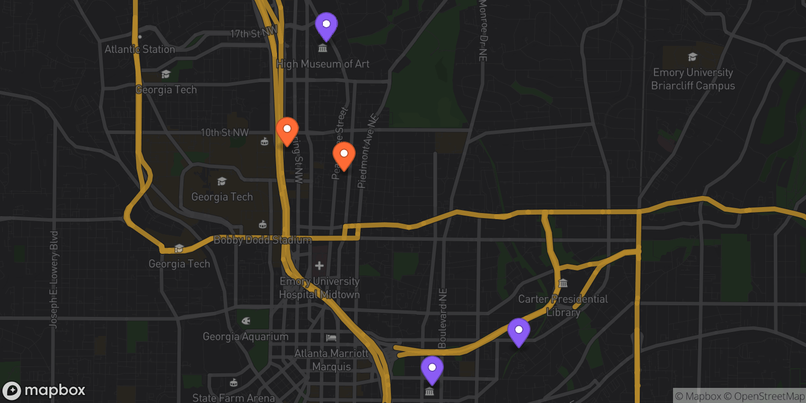 Map showing 5 locations