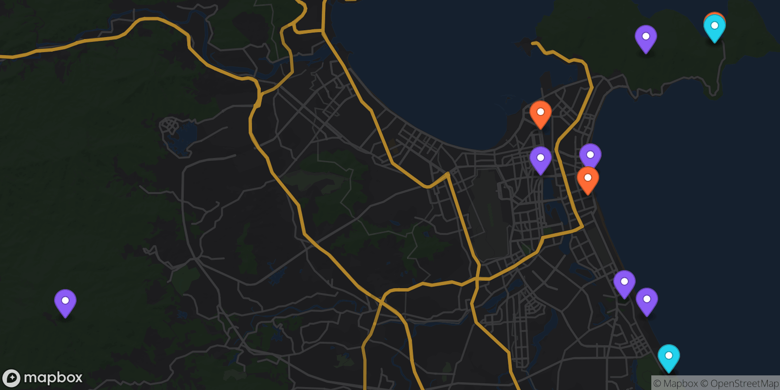 Map showing 13 locations