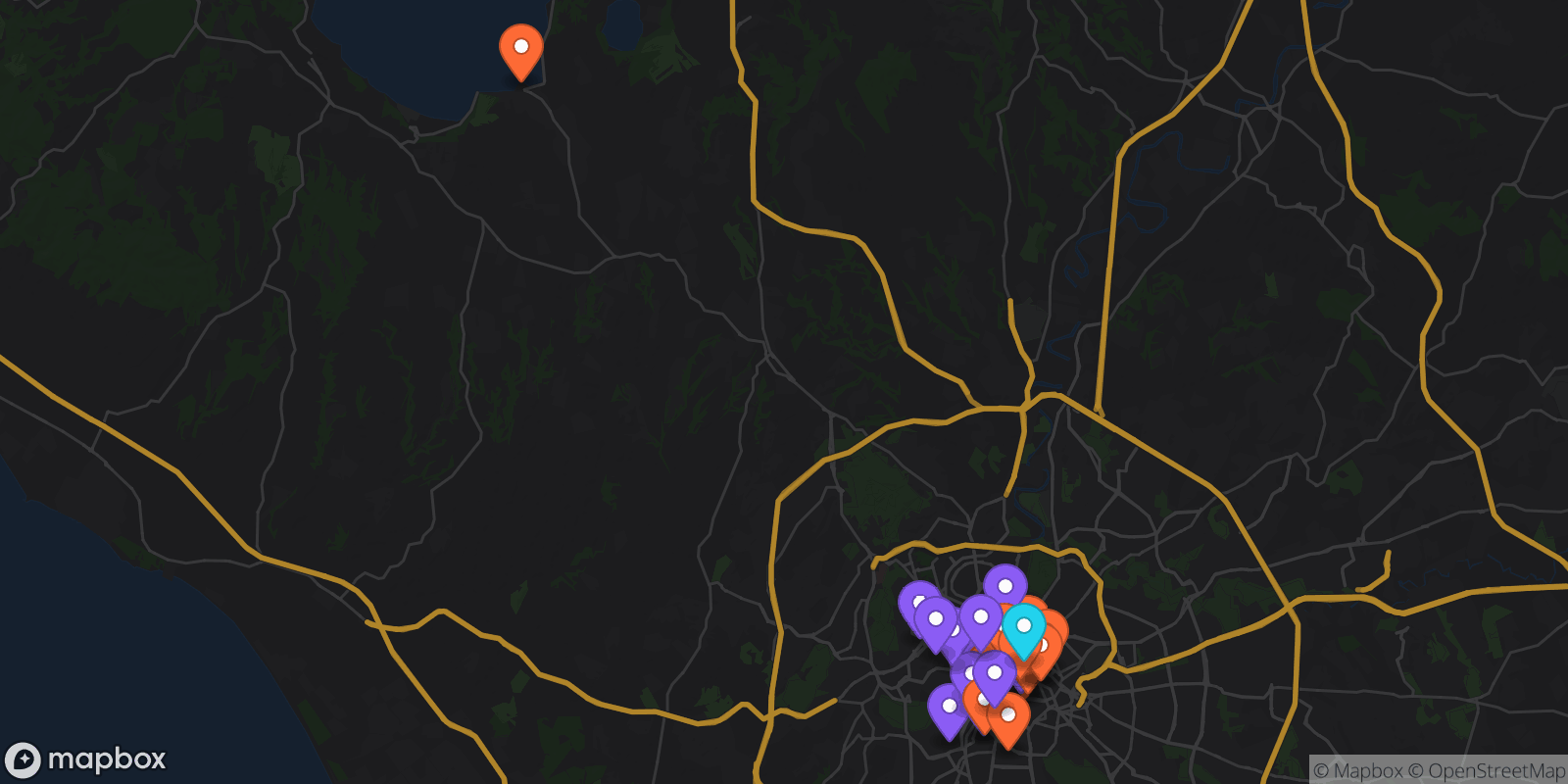 Map showing 33 locations
