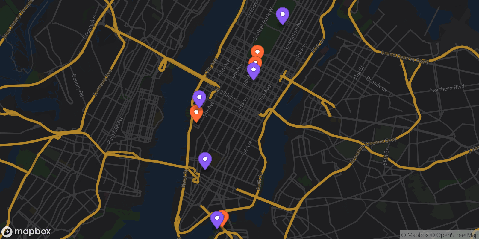 Map showing 9 locations