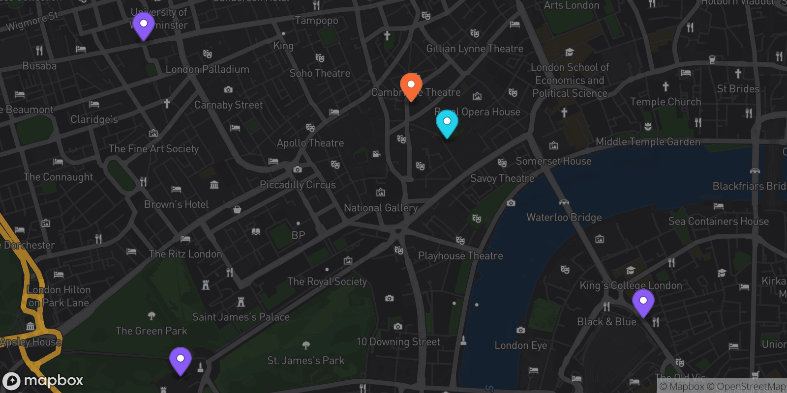 Map showing 5 locations
