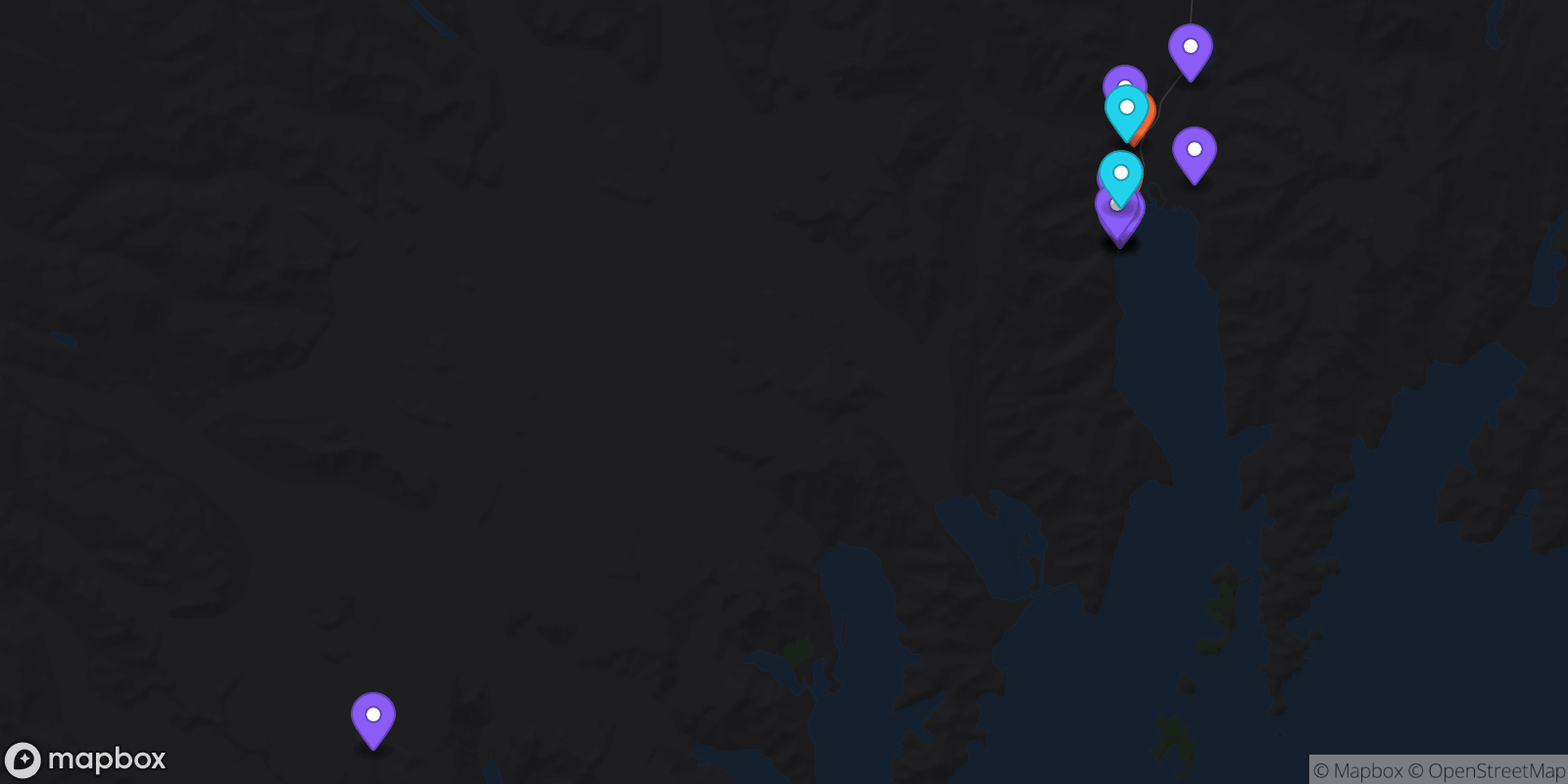 Map showing 16 locations