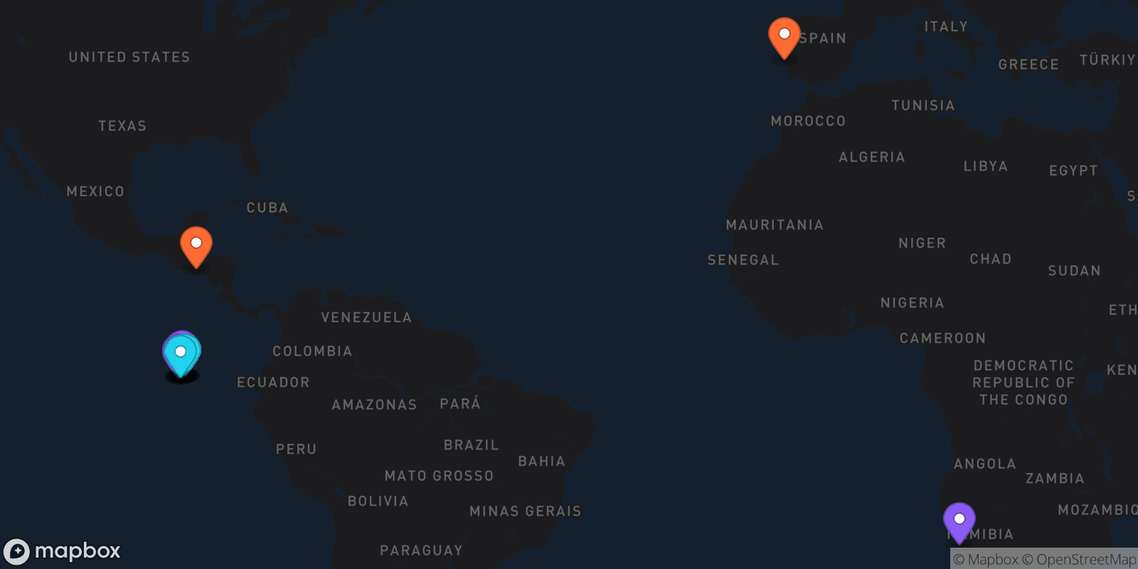 Map showing 19 locations
