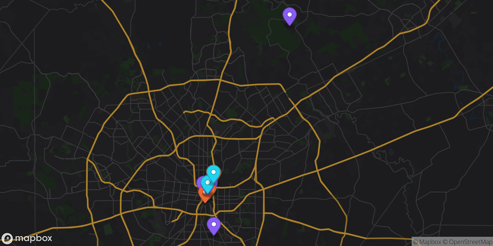 Map showing 16 locations