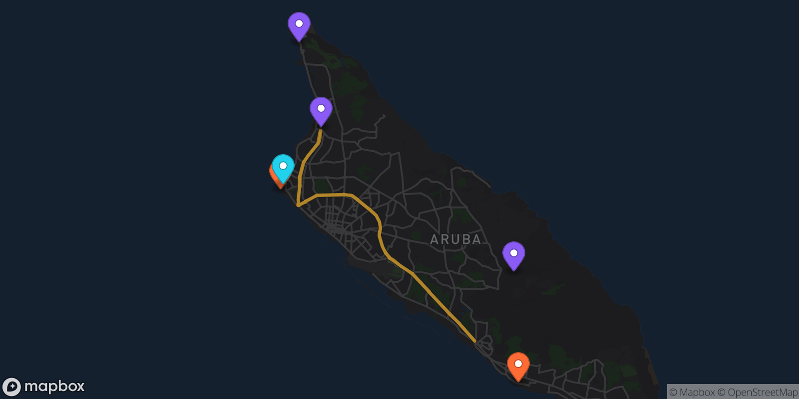 Map showing 6 locations